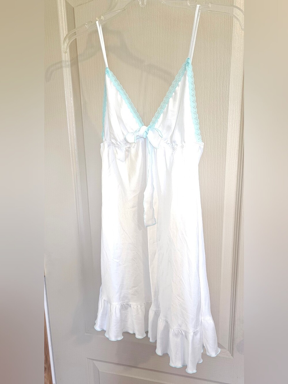 Vintage Y2K Victoria’s Secret Angels Babydoll Slip Bridal White With Blue Trim S